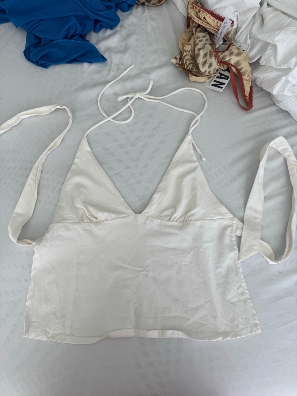 Garage White Halter Tie-Back Top